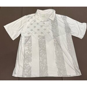 Obnoxious Golf Polo Shirt Mens XL White Gray American Flag Performance Patriotic
